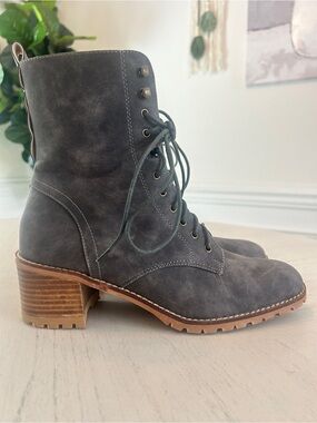 Women's Lace-Up Gray Heeled Combat Boots